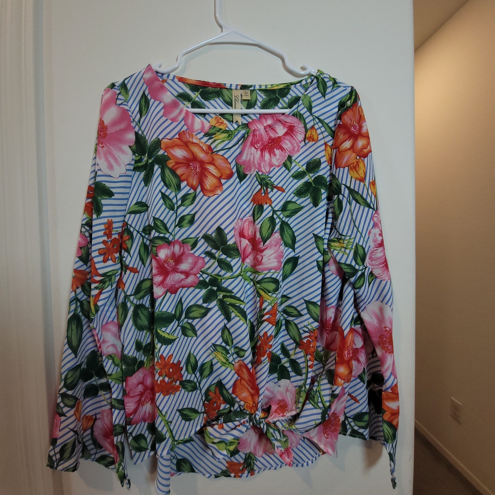 Chenault Relaxed Tie Front Blouse in Pink and Orange